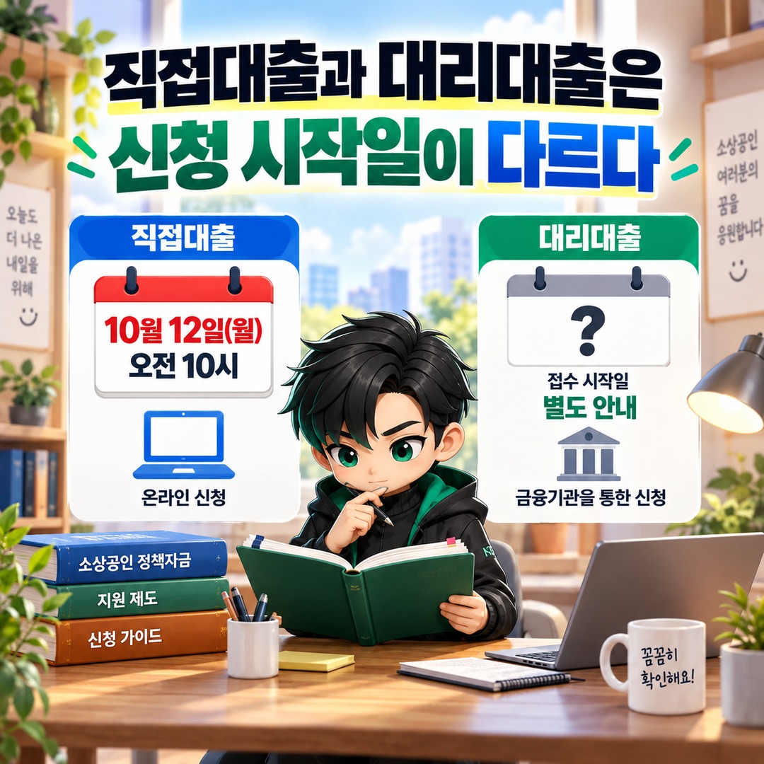 2026년 4분기 소상공인 직접대출 10월 12일 접수 시작, 신청 경로와 방법 - 직접대출과 대리대출은 신청 시작일이 다르다 핵심 내용을 정리한 정보형 이미지
