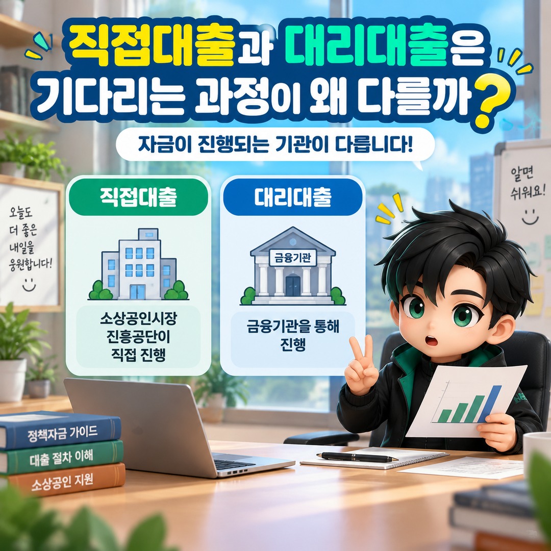소상공인 직접대출 신청 후 승인까지 얼마나 걸릴까? 접수 다음 단계와 입금 전 확인할 점 - 직접대출과 대리대출은 기다리는 과정이 왜 다를까? 핵심 내용을 정리한 정보형 이미지
