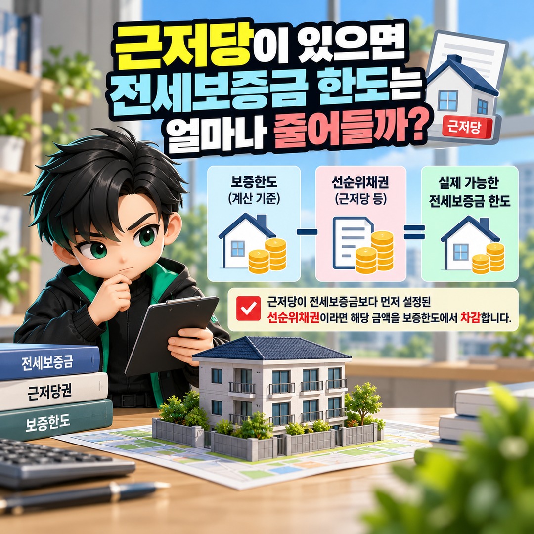 빌라 전세보증보험 공시가격 126% 이내라도 근저당이 있으면 가입 조건이 달라진다 - 근저당이 있으면 전세보증금 한도는 얼마나 줄어들까? 핵심 내용을 정리한 정보형 이미지