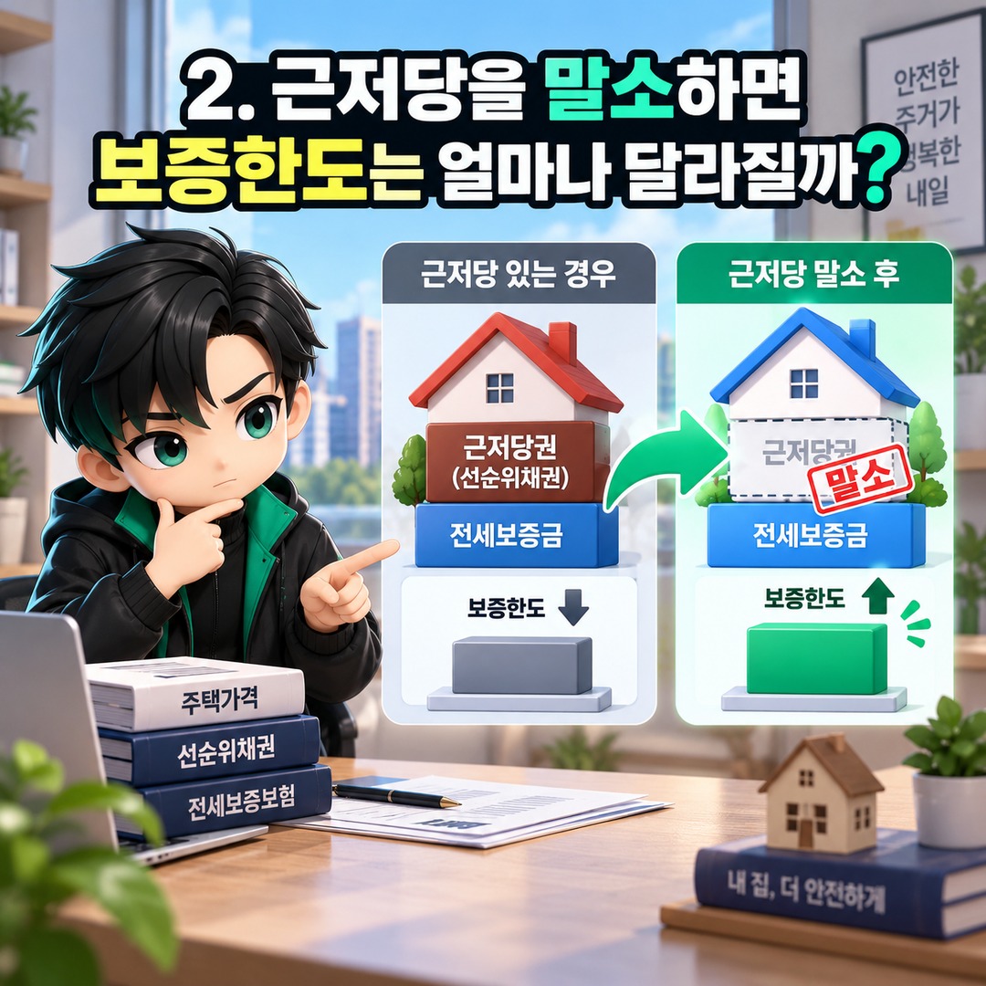 전세보증보험 가입 전 근저당 말소하면 가능할까? 잔금일 동시말소와 확인 방법 - 2. 근저당을 말소하면 보증한도는 얼마나 달라질까? 핵심 내용을 정리한 정보형 이미지