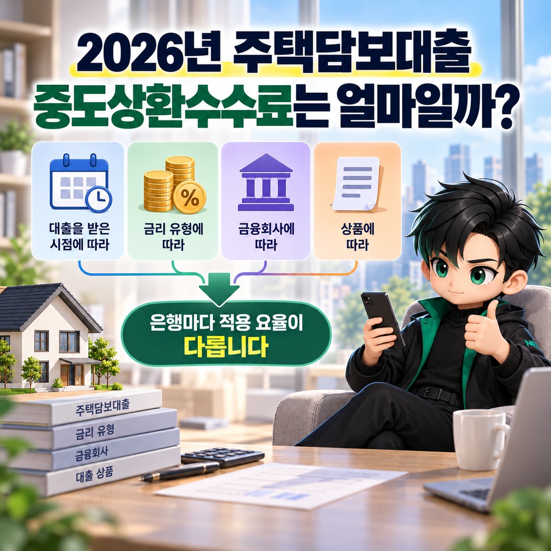 주택담보대출 중도상환수수료, 3년 전 상환 비용과 면제일까지 기다릴 때의 이자 차이 - 2026년 주택담보대출 중도상환수수료는 얼마일까? 핵심 내용을 정리한 정보형 이미지