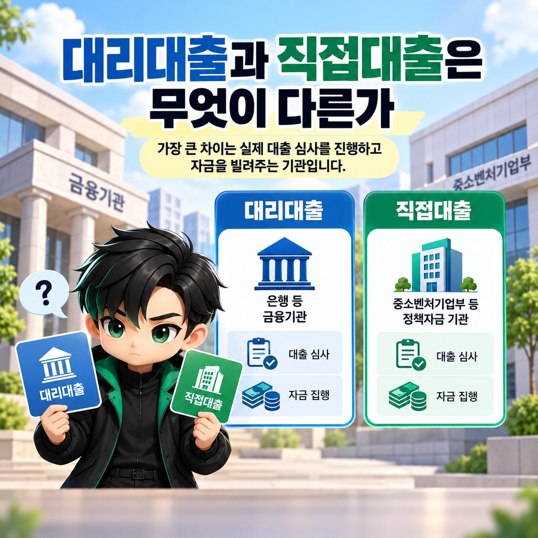 2026 소상공인 대리대출·직접대출 비교, 사업장 조건에 따라 달라지는 신청 경로 - 대리대출과 직접대출은 무엇이 다른가 핵심 내용을 정리한 정보형 이미지
