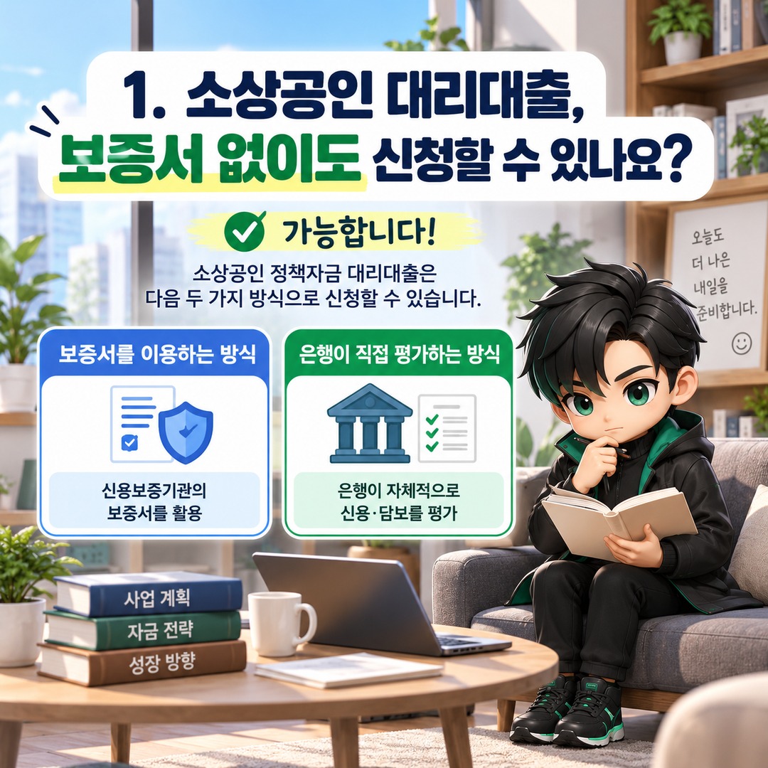 2026 소상공인 대리대출 보증서 꼭 필요할까? 신용대출·보증서대출 신청 경로와 비용 차이 - 1. 소상공인 대리대출, 보증서 없이도 신청할 수 있나요? 핵심 내용을 정리한 정보형 이미지