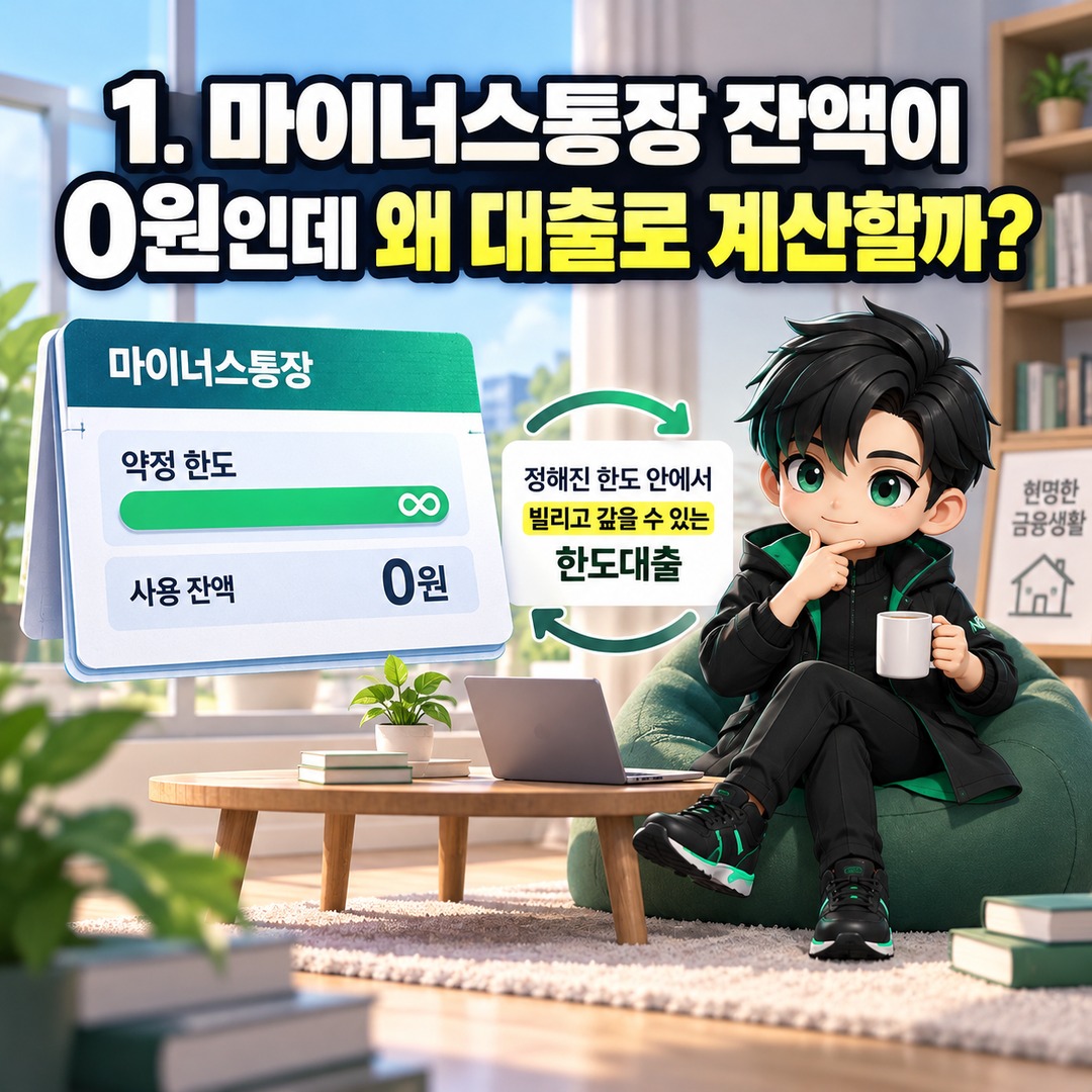 마이너스통장 잔액 0원인데 주담대 한도가 줄어든다? DSR에 잡히는 금액과 해결 방법 - 1. 마이너스통장 잔액이 0원인데 왜 대출로 계산할까? 핵심 내용을 정리한 정보형 이미지