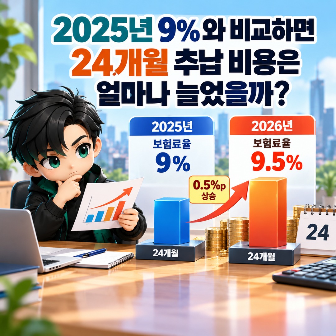 2026 National Pension back-payment costs for 24 months at the 9.5% contribution rate — informational graphic comparing the cost with 9% in 2025