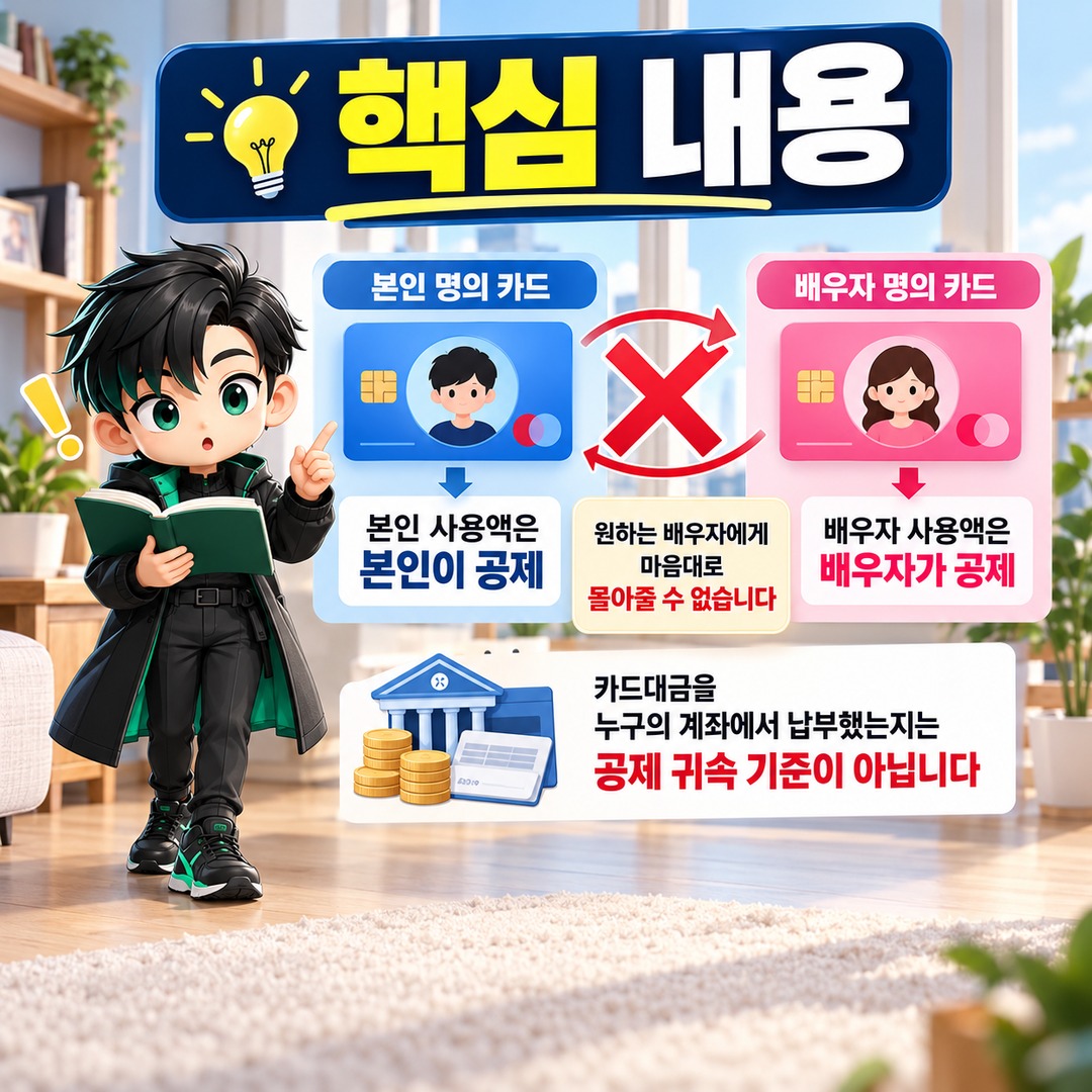 2026 연말정산 맞벌이 부부 카드값 몰아주기 가능할까? 가족카드·소득공제 기준이 다릅니다 - 핵심 내용 핵심 내용을 정리한 정보형 이미지