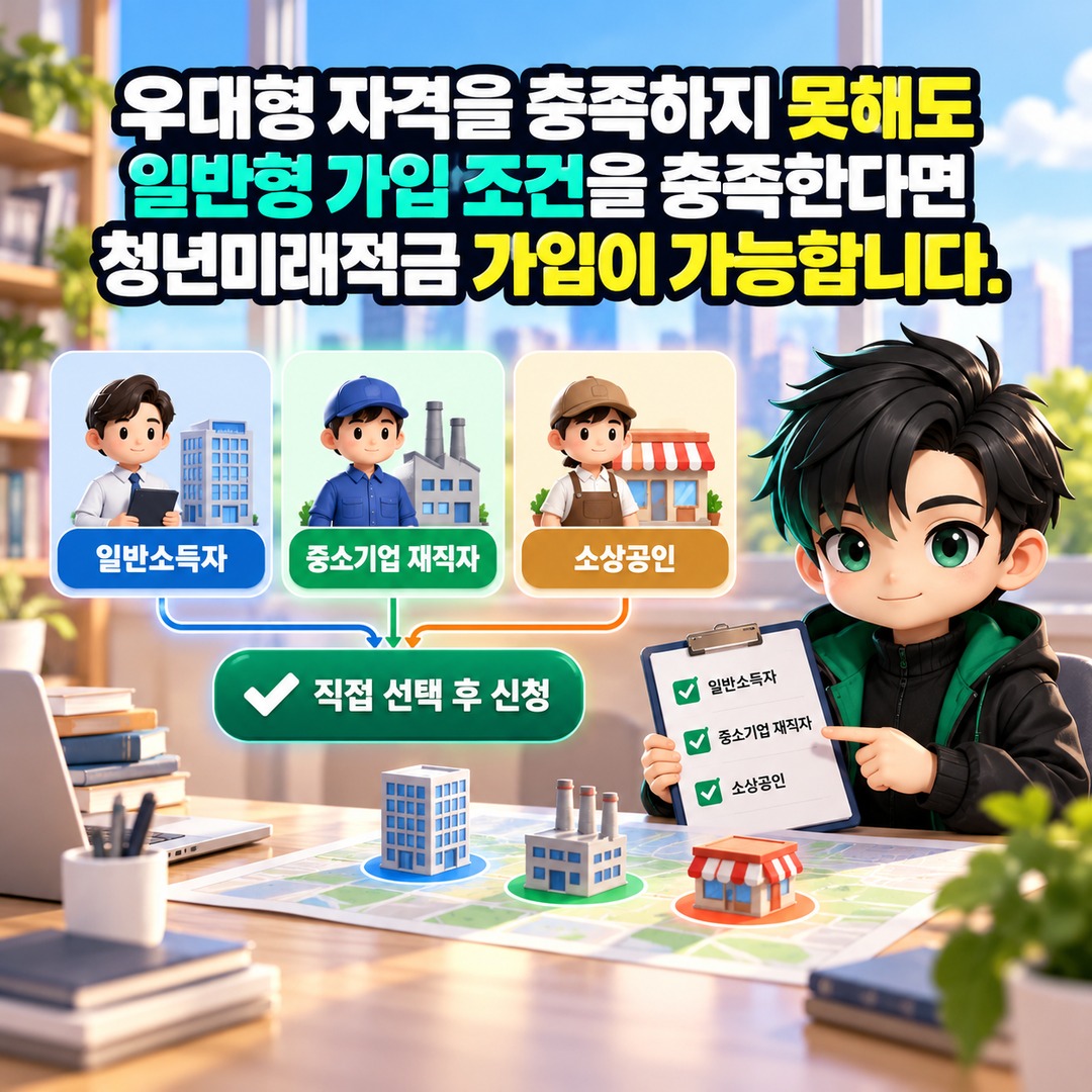2026 청년미래적금 2차 심사 결과 11월 발표, 우대형 탈락 시 일반형 가입 조건 - 우대형 자격을 충족하지 못해도 일반형 가입 조건을 충족한다면 청년미래적금 가입이 가능합니다. 핵심 내용을 정리한 정보형 이미지