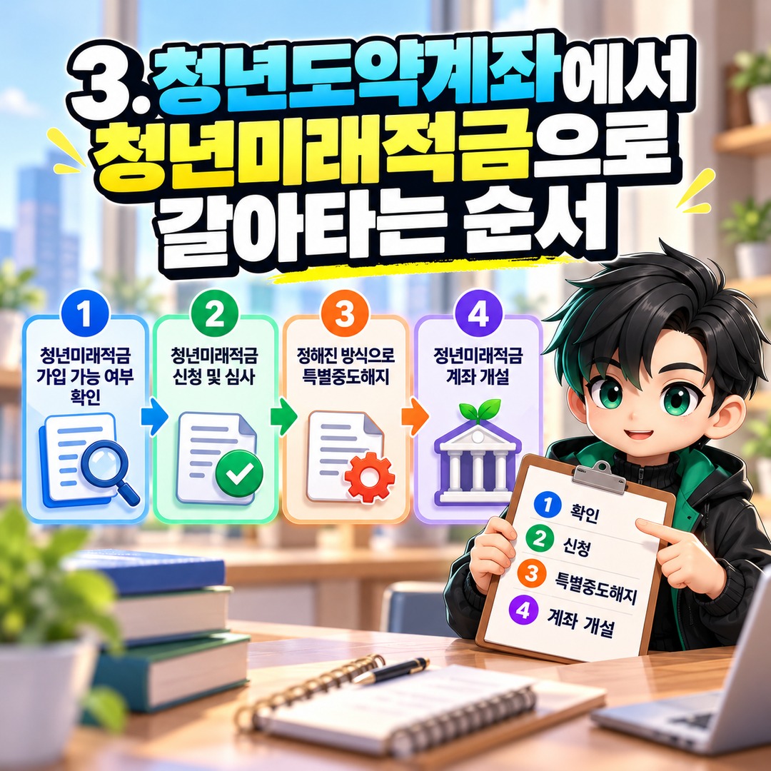 청년도약계좌에서 청년미래적금 갈아타기, 먼저 해지하면 안 되는 이유와 11월 신청 순서 - 3. 청년도약계좌에서 청년미래적금으로 갈아타는 순서 핵심 내용을 정리한 정보형 이미지