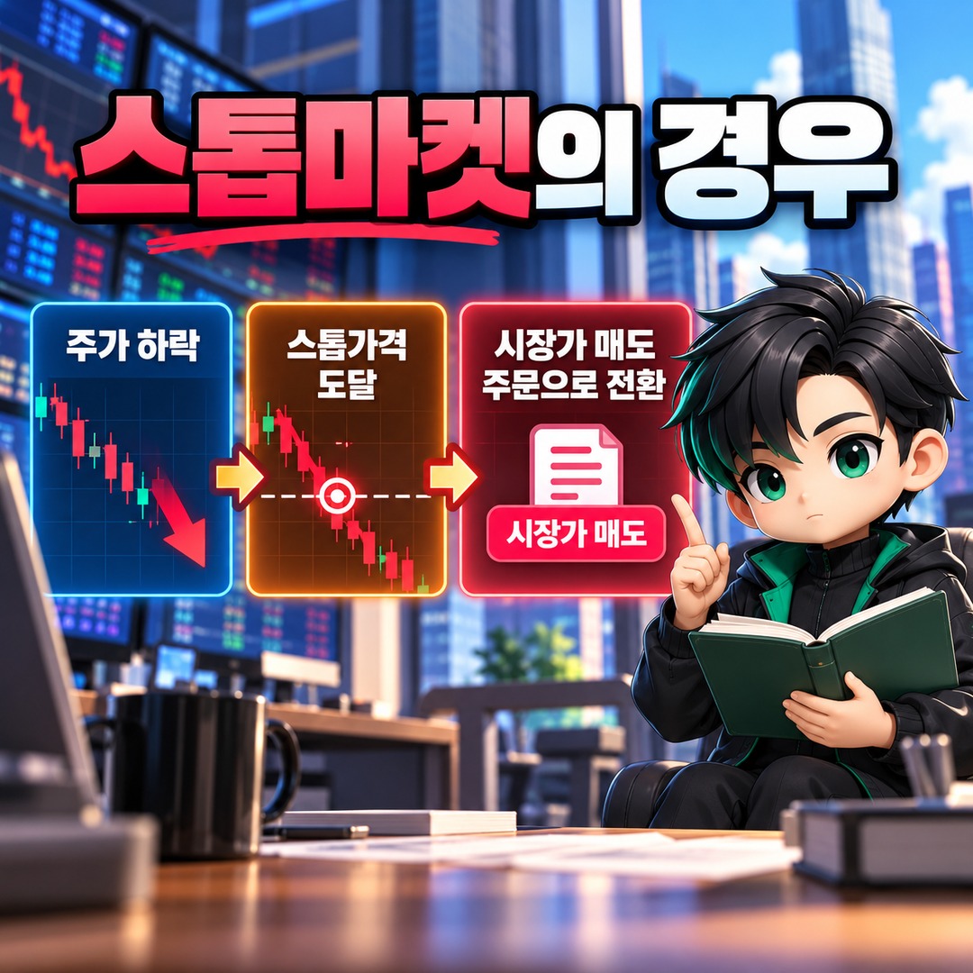 미국주식 스톱마켓·스톱리밋 차이, 주가 급락 때 매도 체결이 달라지는 이유 - 스톱마켓의 경우 핵심 내용을 정리한 정보형 이미지