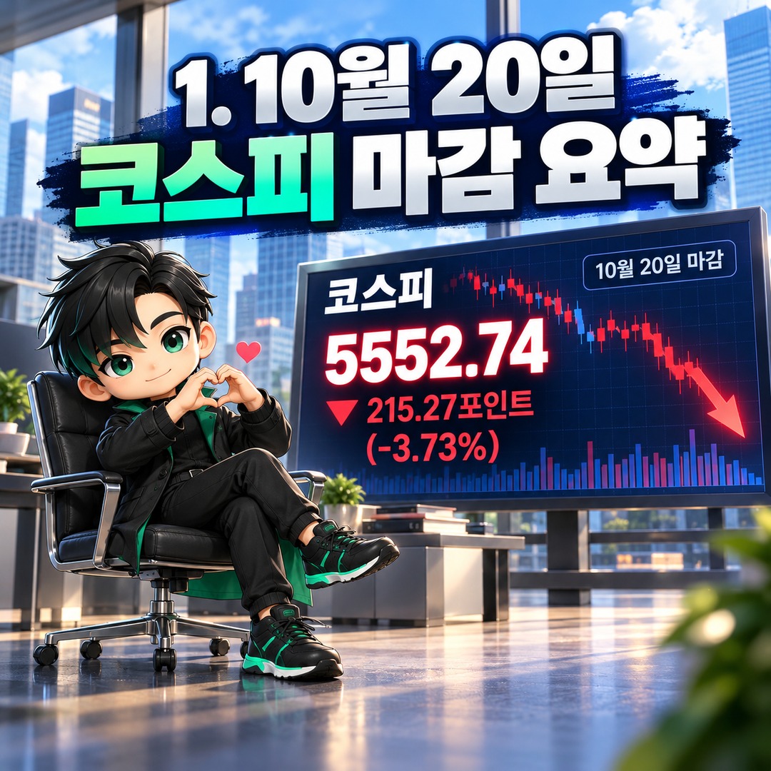 10월 21일 코스피 전망, 5552.74 마감 이후 반등·횡보·추가 하락 시나리오 - 1. 10월 20일 코스피 마감 요약 핵심 내용을 정리한 정보형 이미지