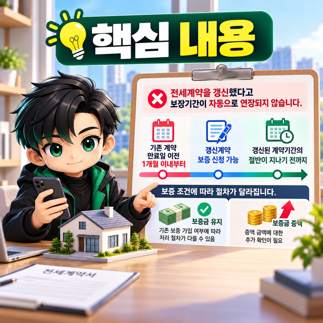HUG Jeonse Deposit Guarantee Insurance Renewal Deadline: How Long Before or After Lease Expiration Can You Apply? - Informational image summarizing the key points
