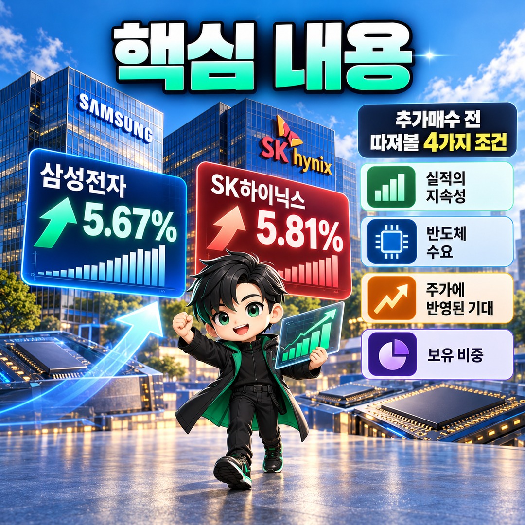 Buying More Samsung Electronics and SK Hynix After the AI Chip Stock Plunge: 4 Conditions to Check Before Betting on a Rebound - Informational image summarizing the key points