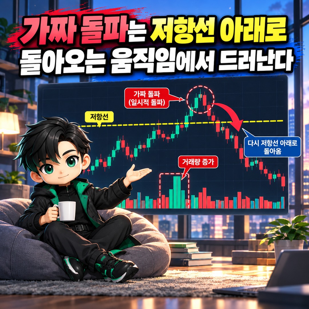 Why Stocks Fall After a High-Volume Resistance Breakout: Closing Prices and Retests Reveal False Breakouts - An informational graphic explaining how a return below resistance revea