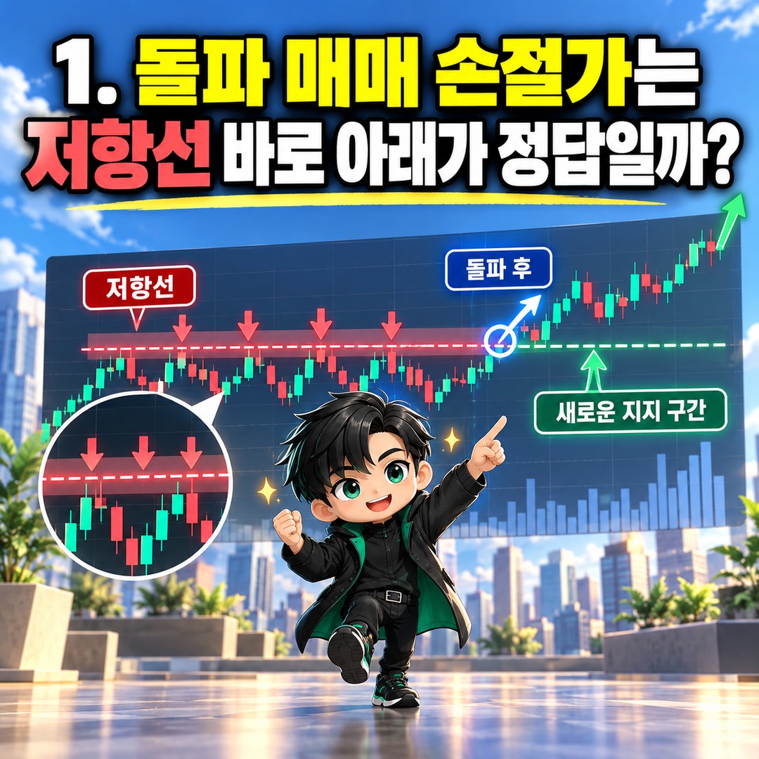 주식 돌파 매매 손절가는 어디에 잡을까? 저항선 아래 1%보다 중요한 손실 계산법 - 1. 돌파 매매 손절가는 저항선 바로 아래가 정답일까? 핵심 내용을 정리한 정보형 이미지