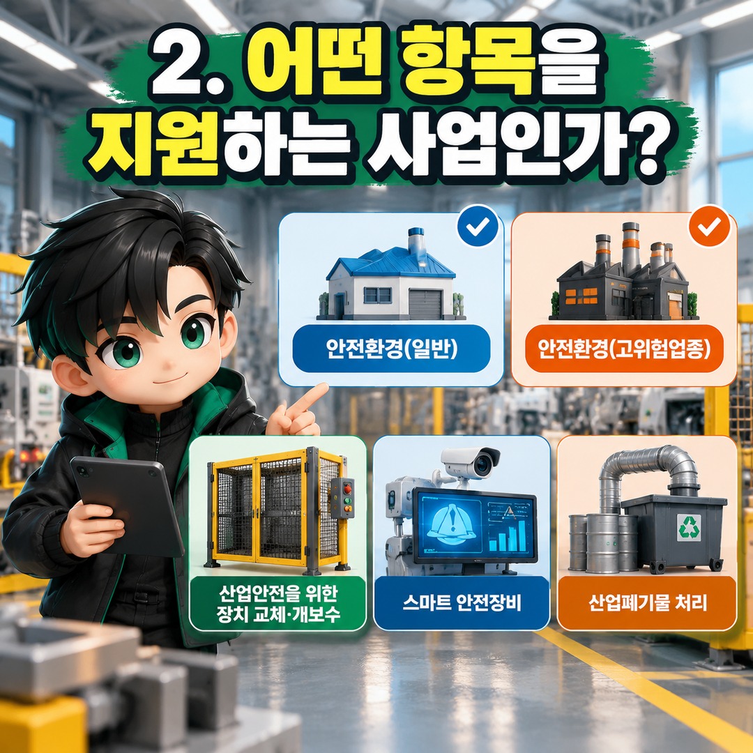 소공인 클린제조환경조성 지원금, 장비를 새로 사도 될까? 단순 교체와 안전개선의 차이 - 2. 어떤 항목을 지원하는 사업인가? 핵심 내용을 정리한 정보형 이미지