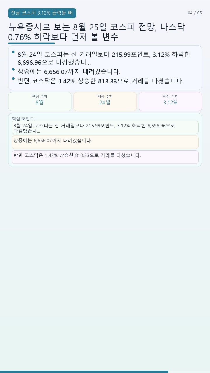 뉴욕증시로 보는 8월 25일 코스피 전망, 나스닥 0.76% 하락보다 먼저 볼 변수 - 전날 코스피 3.12% 급락을 빼고 미국 증시만 보면 안 되는 이유 핵심 내용을 정리한 정보형 이미지