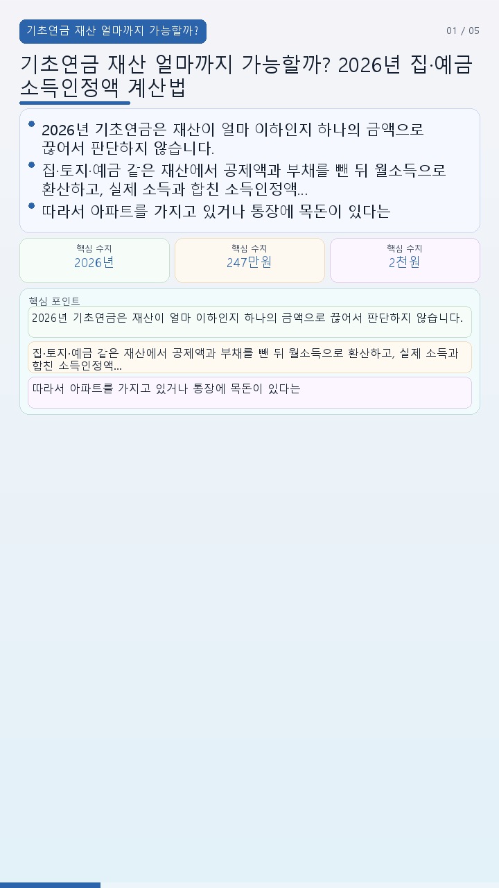 기초연금 재산 얼마까지 가능할까? 2026년 집·예금 소득인정액 계산법