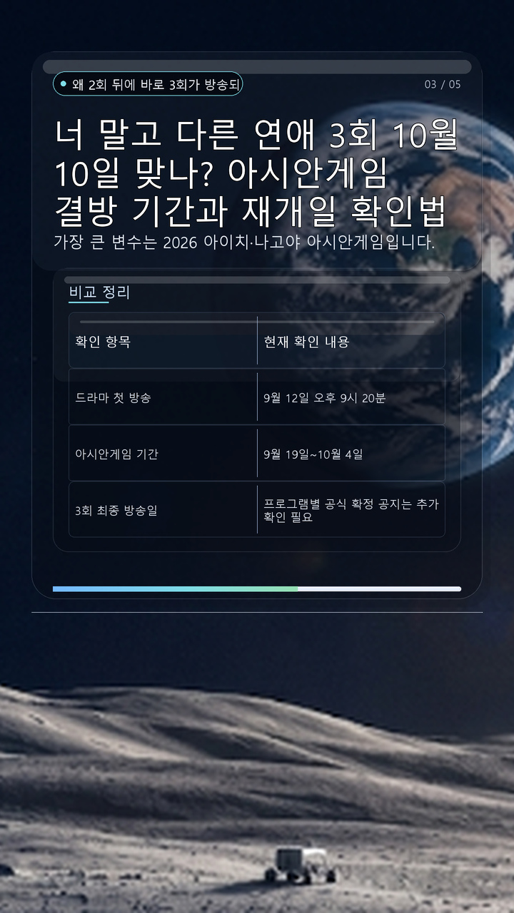 너 말고 다른 연애 3회 10월 10일 맞나? 아시안게임 결방 기간과 재개일 확인법 - 왜 2회 뒤에 바로 3회가 방송되지 않을까? 핵심 내용을 정리한 정보형 이미지