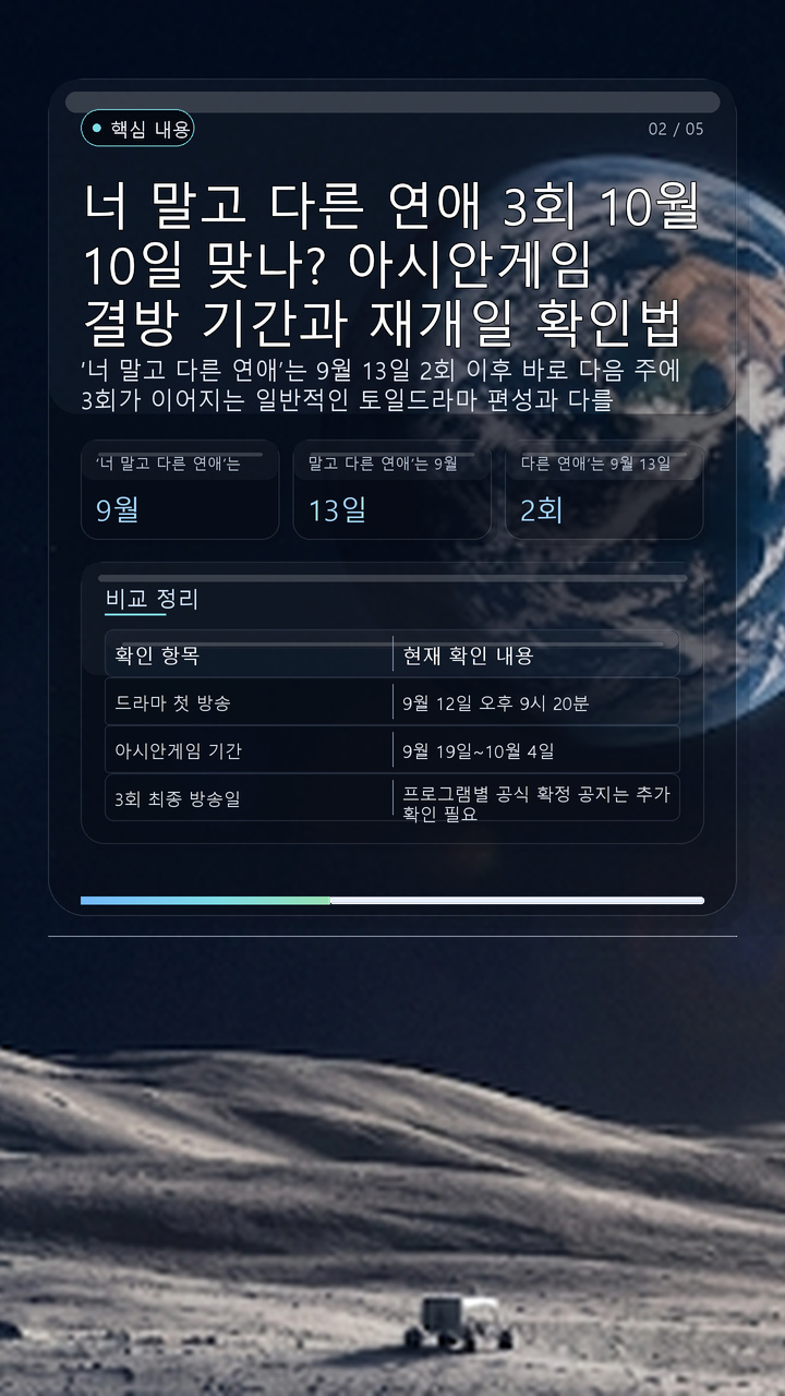 너 말고 다른 연애 3회 10월 10일 맞나? 아시안게임 결방 기간과 재개일 확인법 - 핵심 내용 핵심 내용을 정리한 정보형 이미지