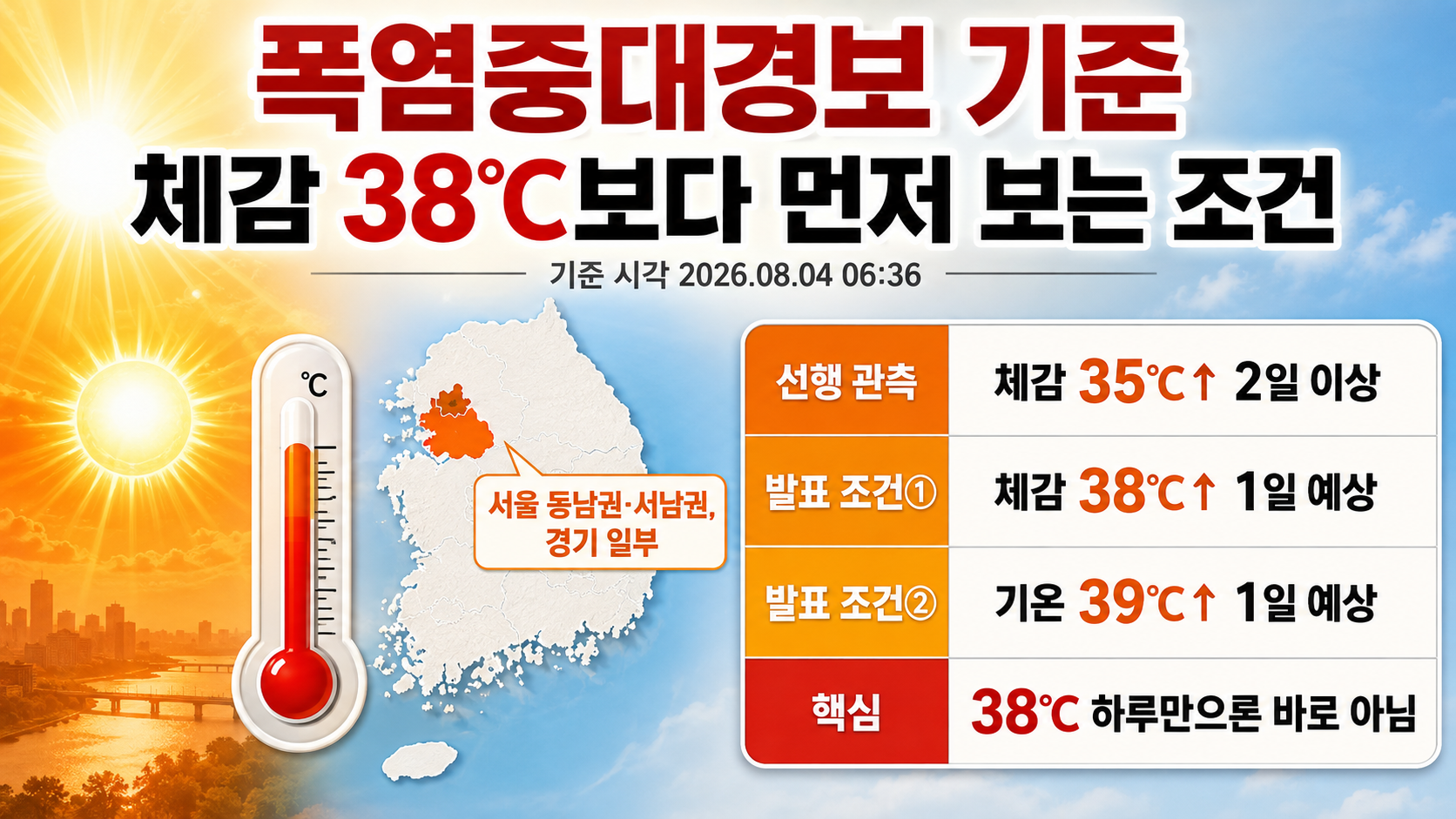 폭염중대경보 기준, 체감 38℃보다 먼저 보는 조건