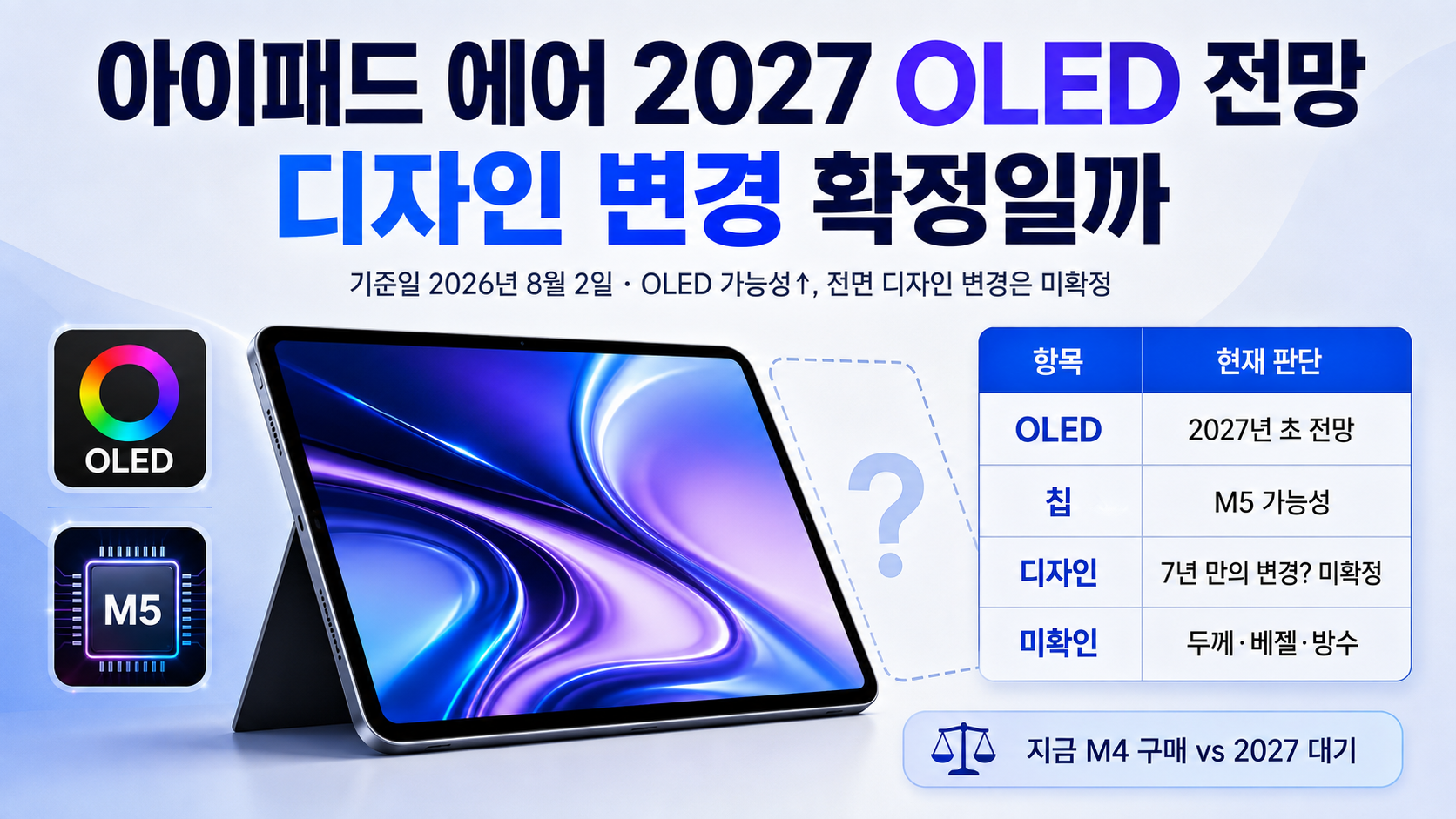 아이패드 에어 2027 OLED 전망, 7년 만의 디자인 변경은 확정일까