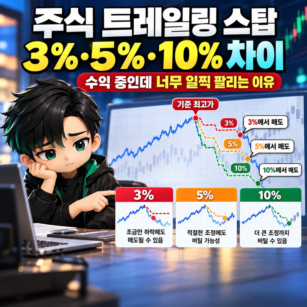 주식 트레일링 스탑 3%·5%·10% 차이, 수익 중인데 너무 일찍 팔리는 이유 핵심 내용 정보형 썸네일