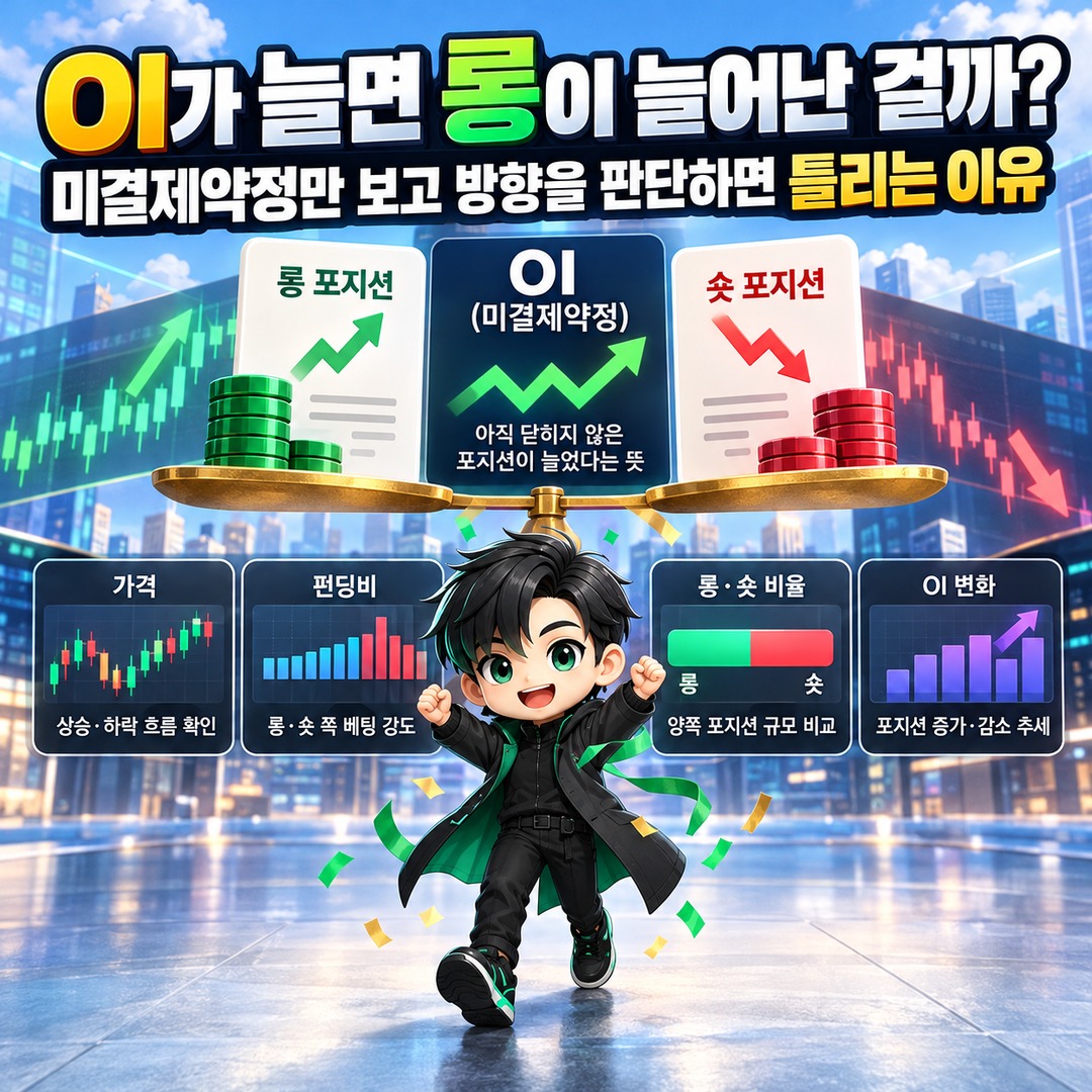 OI가 늘면 롱이 늘어난 걸까? 미결제약정만 보고 방향을 판단하면 틀리는 이유 핵심 내용 정보형 썸네일