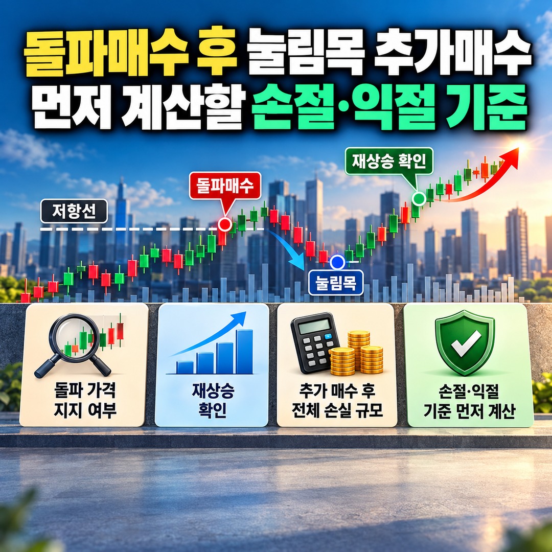 주식 돌파매수 후 눌림목 추가매수, 재돌파 확인보다 먼저 계산할 손절·익절 기준 핵심 내용 정보형 썸네일