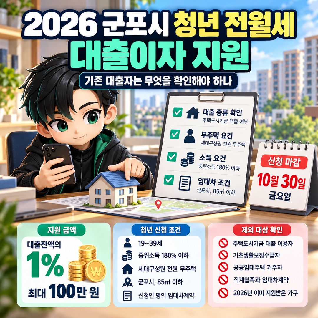 2026 군포시 청년 전월세 대출이자 지원, 기존 대출자는 무엇을 확인해야 하나 핵심 내용 정보형 썸네일