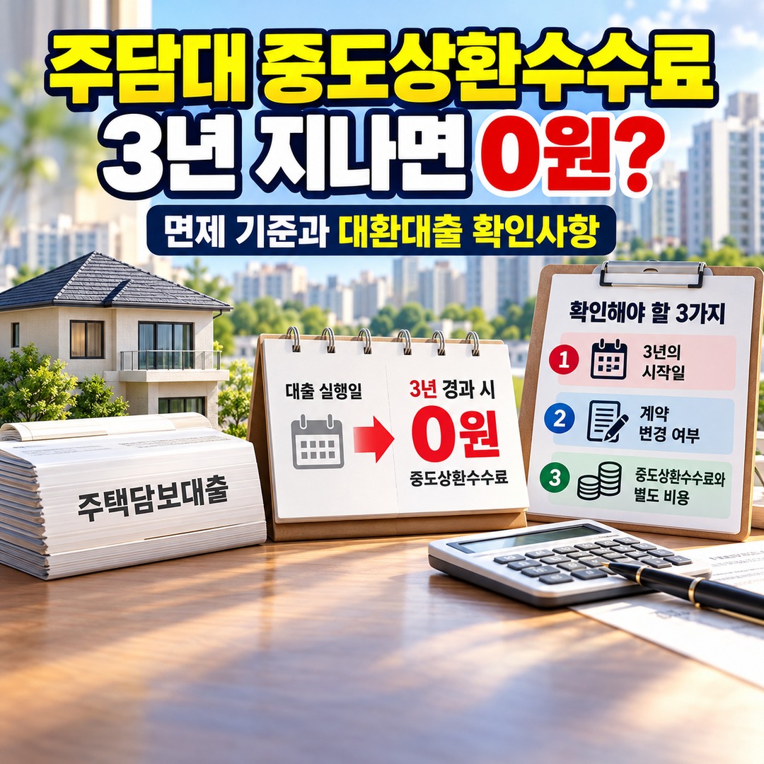 주담대 중도상환수수료 3년 지나면 0원? 면제 기준과 대환대출 확인사항 핵심 내용 정보형 썸네일