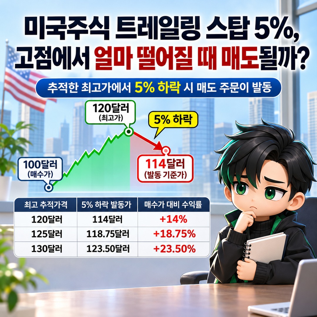 U.S. Stock Trailing Stop 5%: If You're Already in Profit, How Far Below the High Will Your Shares Be Sold? Informational thumbnail highlighting the key points