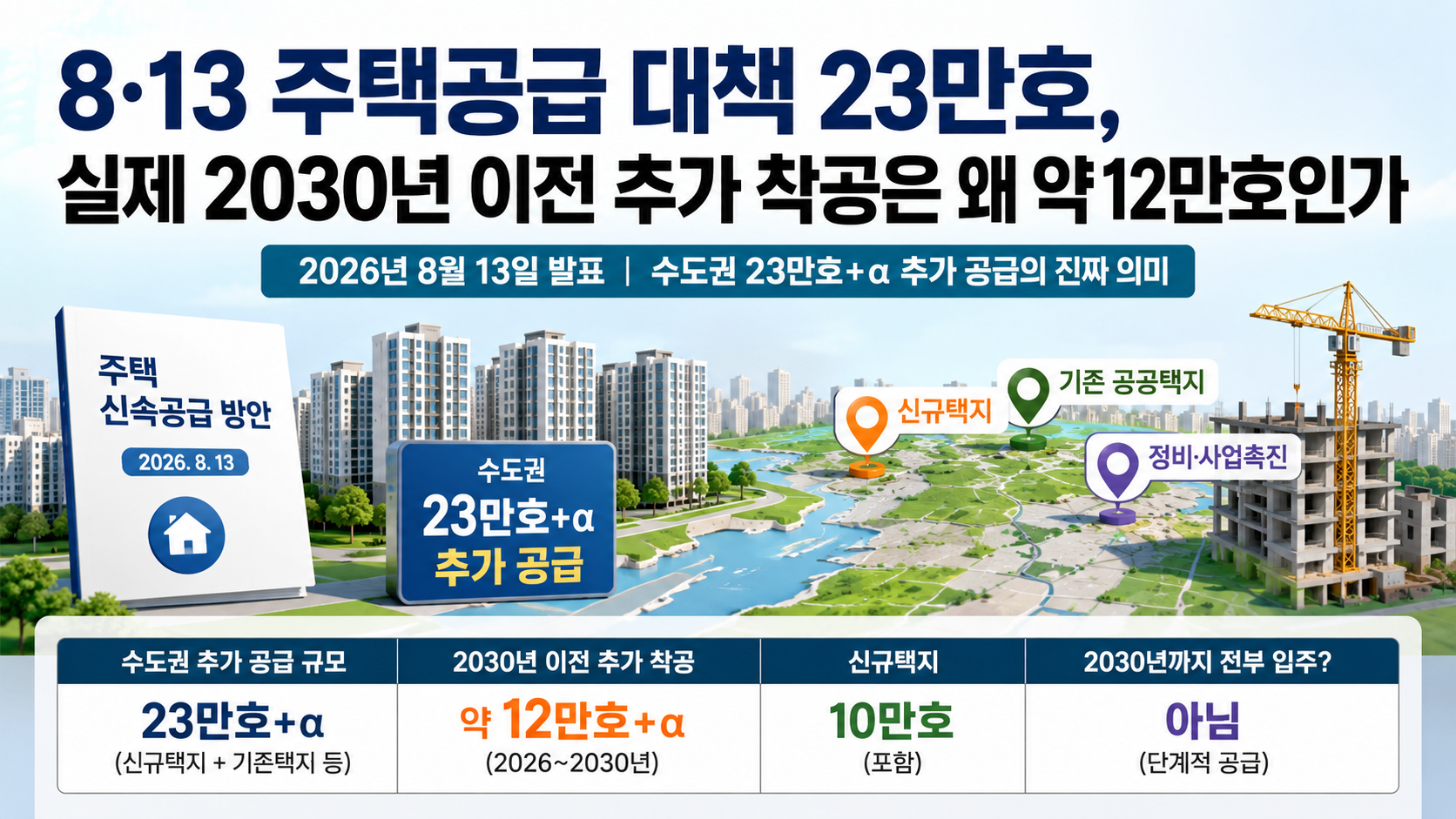 8·13 주택공급 대책 23만호, 실제 2030년 이전 추가 착공은 왜 약 12만호인가