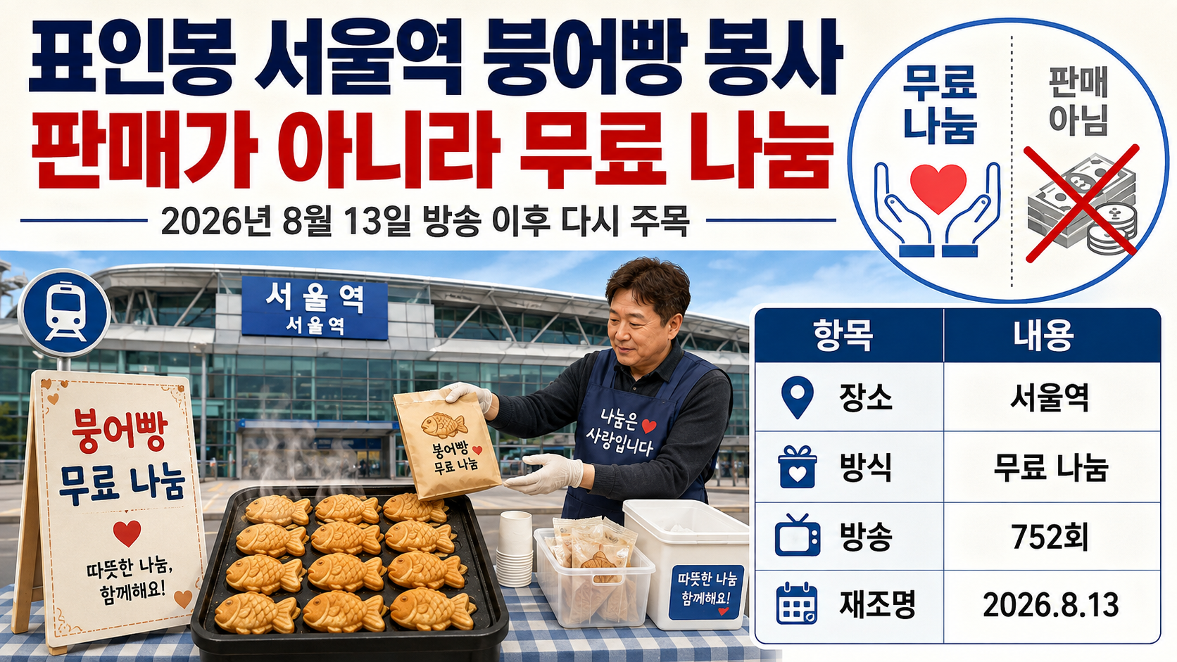 표인봉 서울역 붕어빵 봉사, 판매가 아니라 무료 나눔…언제부터 시작했나