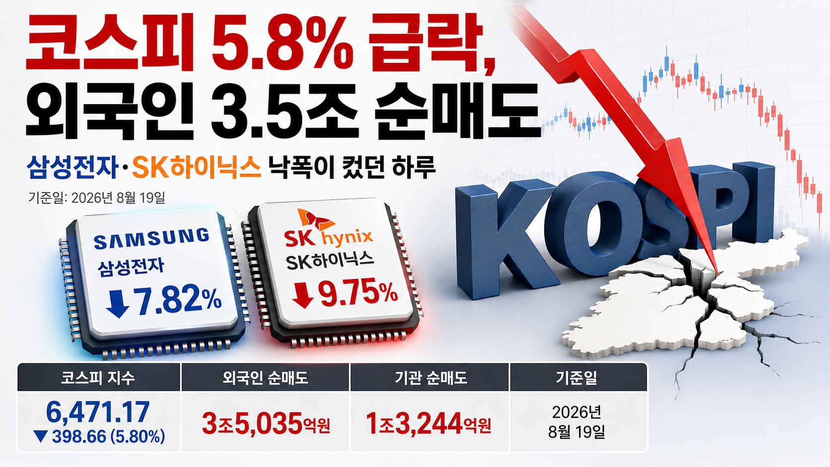 코스피 5.8% 급락, 외국인 3.5조 순매도…삼성전자·SK하이닉스 낙폭이 컸던 하루