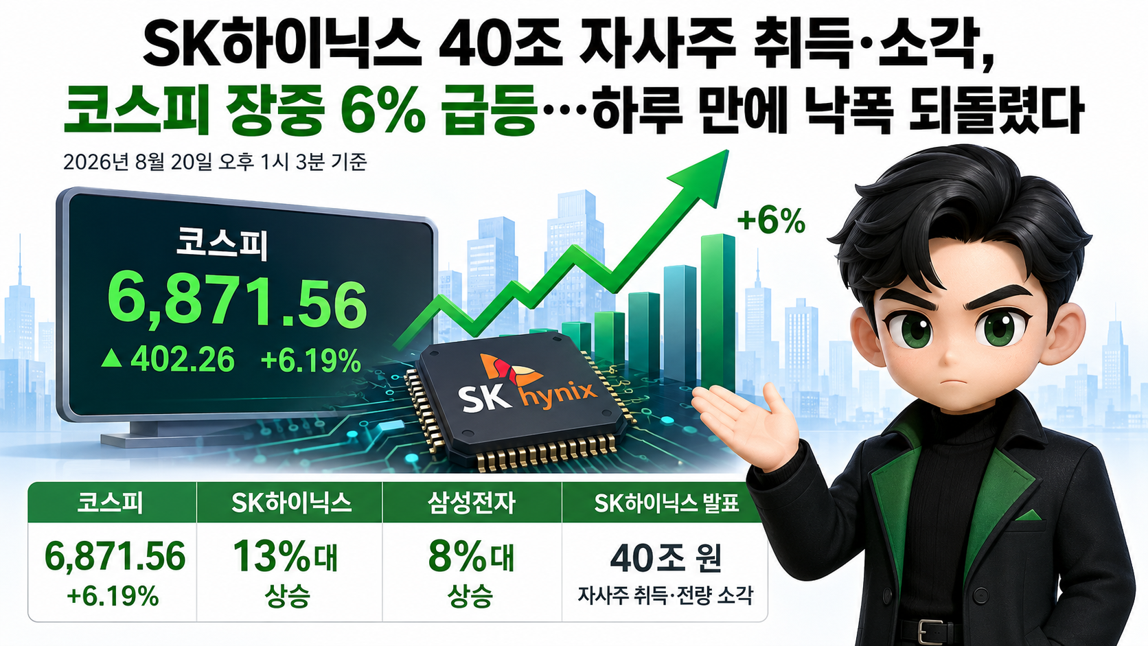 SK하이닉스 40조 자사주 취득·소각, 코스피 장중 6% 급등…하루 만에 낙폭 되돌렸다