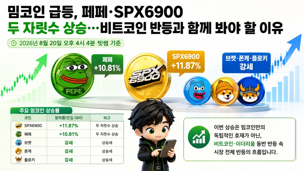 밈코인 급등, 페페·SPX6900 두 자릿수 상승…비트코인 반등과 함께 봐야 할 이유