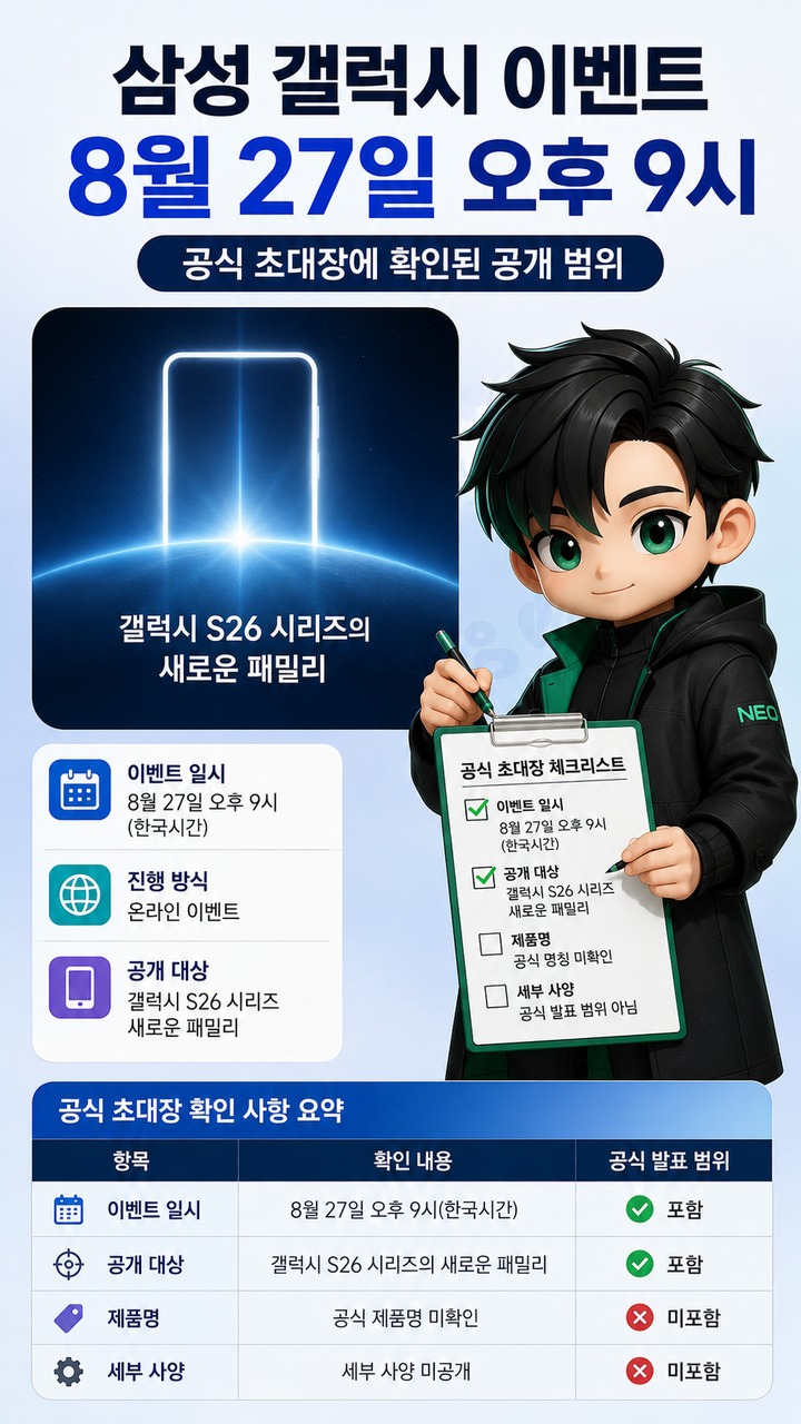 삼성 갤럭시 이벤트 8월 27일 오후 9시, 공식 초대장에 확인된 공개 범위