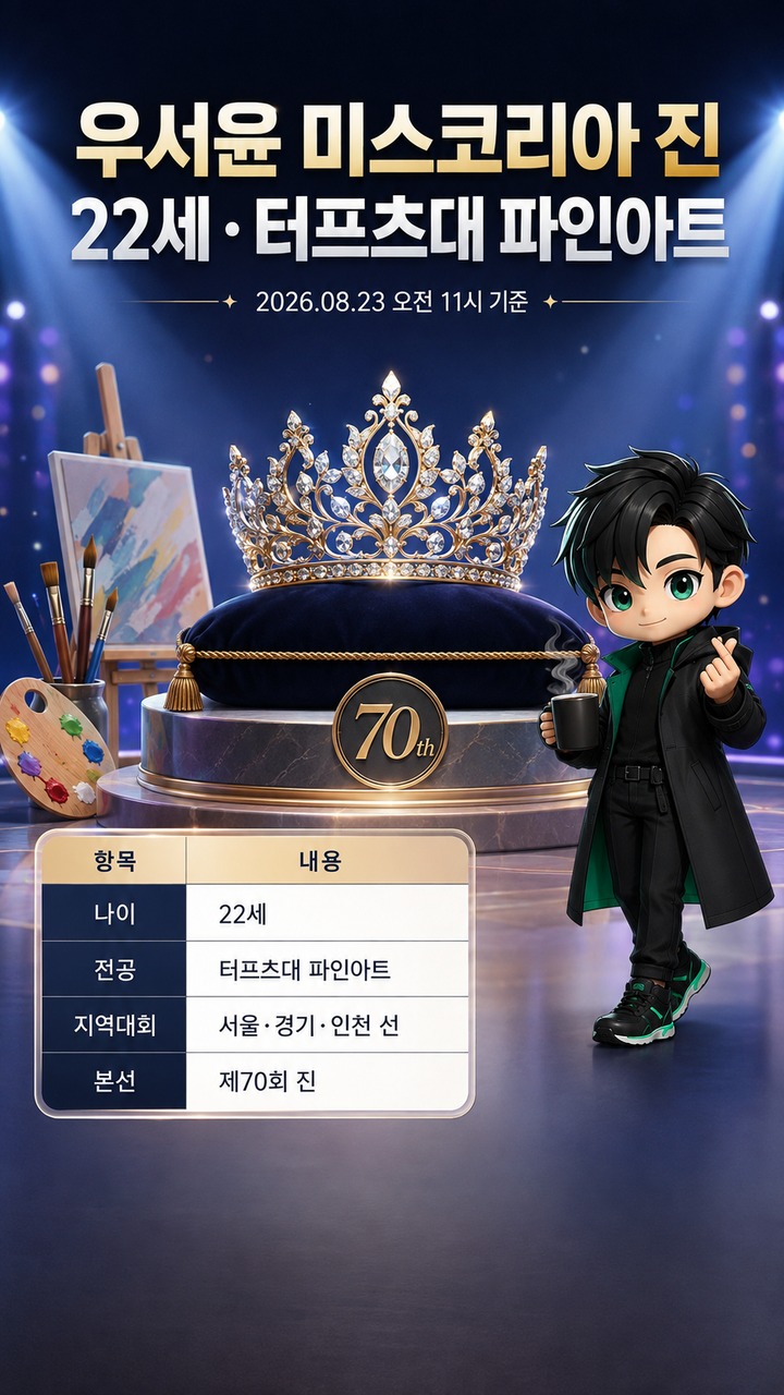 우지원 딸 우서윤 미스코리아 진, 22세 터프츠대 파인아트 전공·지역 선에서 70회 왕관까지
