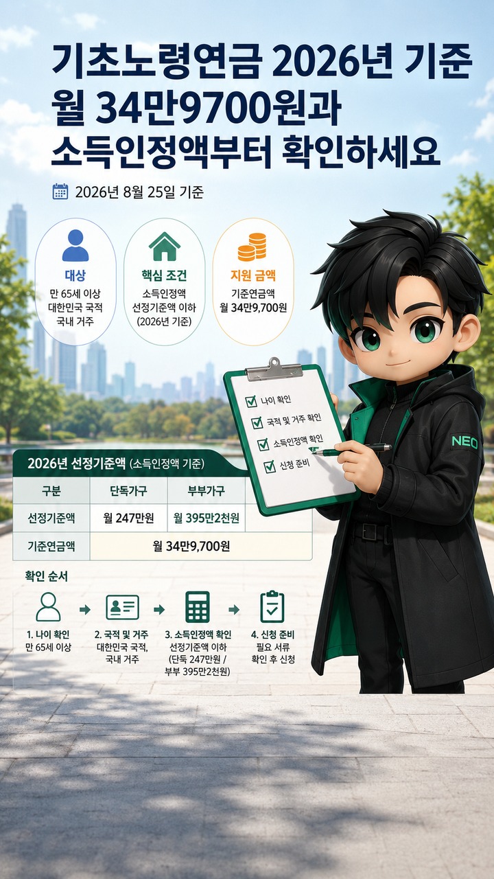 기초노령연금 2026년 기준, 월 34만9700원과 소득인정액부터 확인하세요