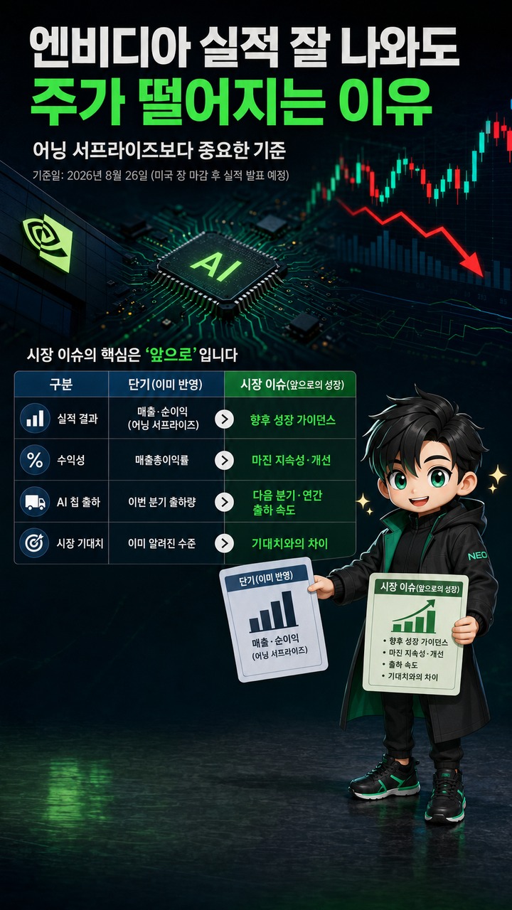 엔비디아 실적 잘 나와도 주가 떨어지는 이유, 어닝 서프라이즈보다 중요한 기준