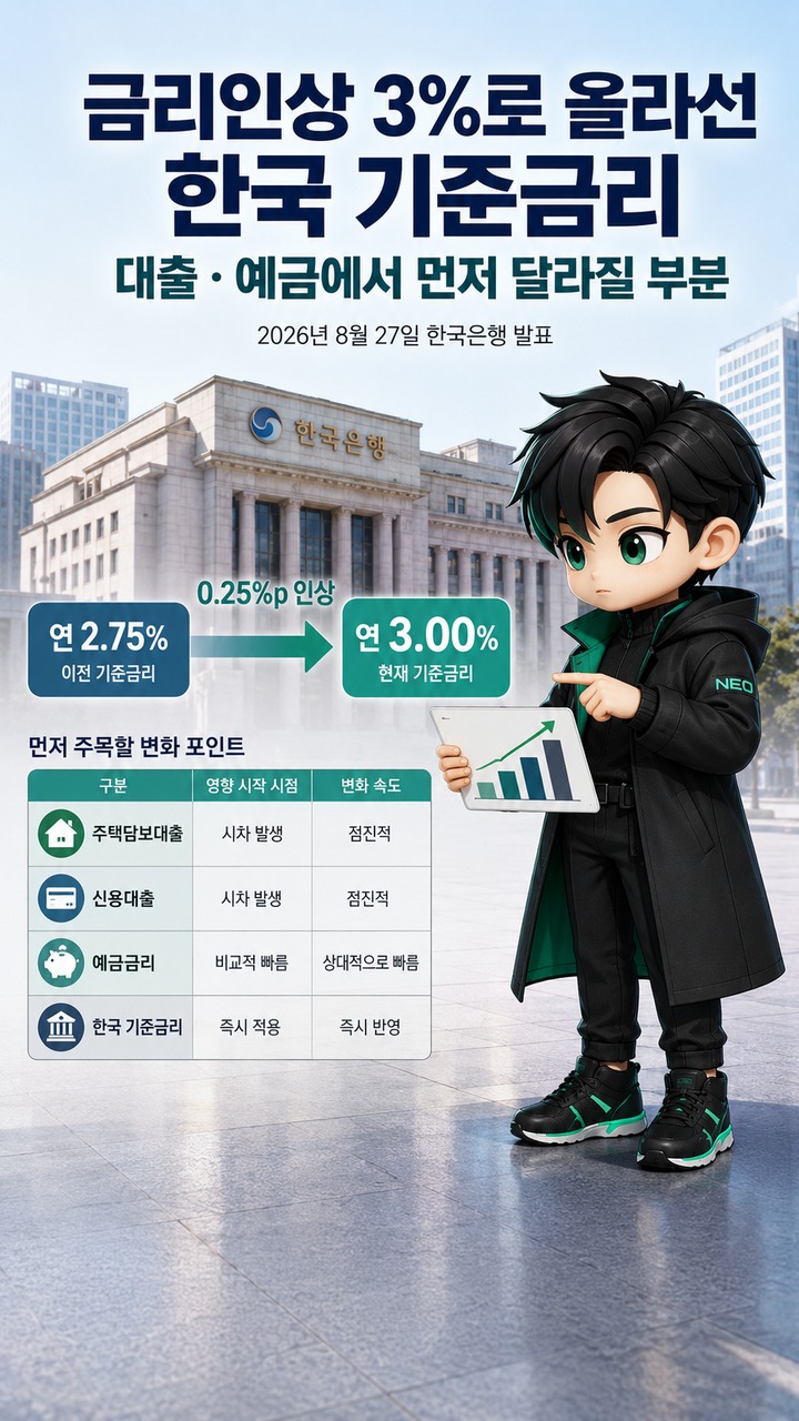 금리인상 3%로 올라선 한국 기준금리, 대출·예금에서 먼저 달라질 부분
