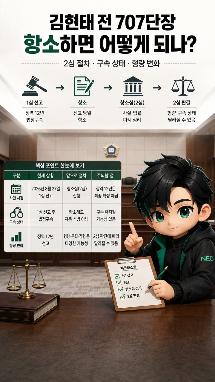 김현태 전 707단장 항소하면 어떻게 되나? 2심 절차·구속 상태·형량 변화