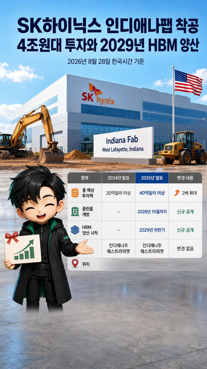 SK하이닉스 인디애나팹 착공, 4조원대 투자와 2029년 HBM 양산 일정이 달라진 점