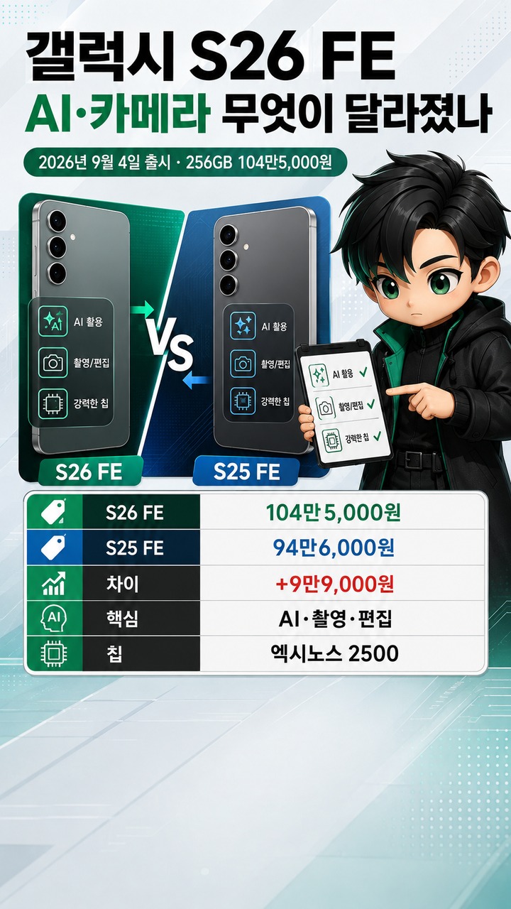 갤럭시 S26 FE 104만5천원, S25 FE와 비교해 AI·카메라는 무엇이 달라졌나