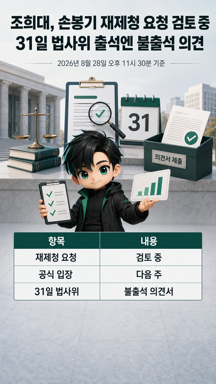 조희대, 손봉기 재제청 요청 검토 중…31일 법사위 출석엔 불출석 의견