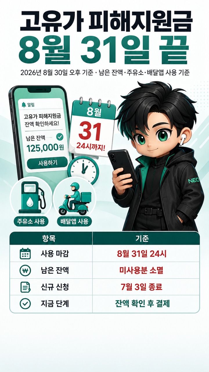고유가 피해지원금 8월 31일 끝, 남은 잔액·주유소·배달앱 사용 기준