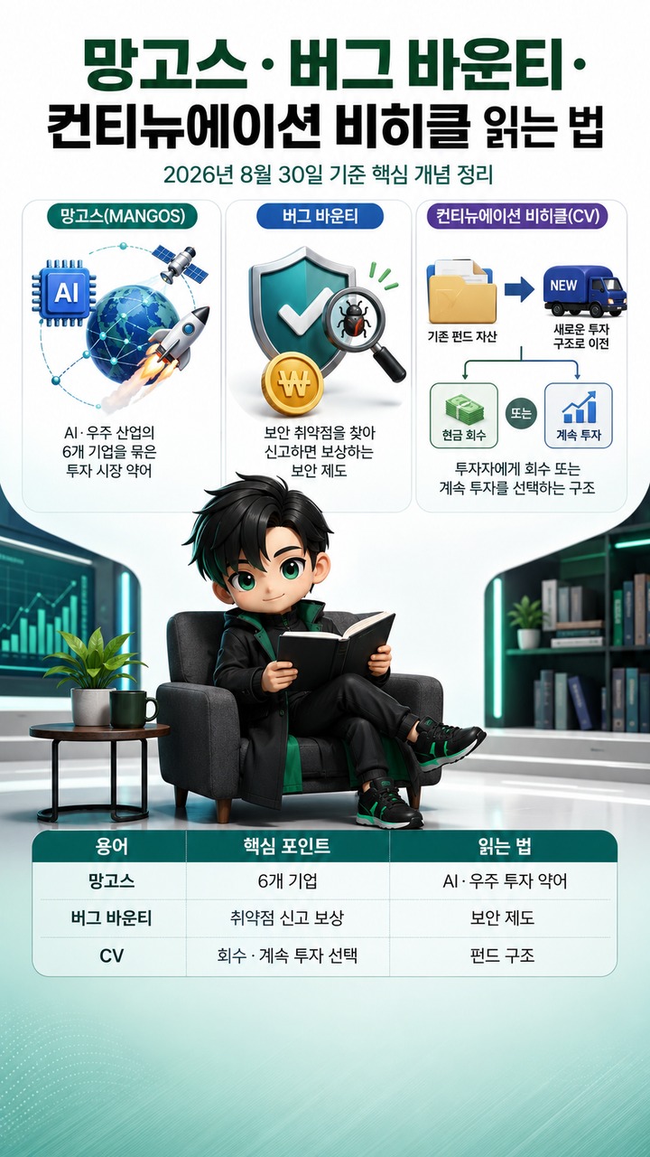 망고스·버그 바운티·컨티뉴에이션 비히클, 2026년 8월 현재 읽는 법
