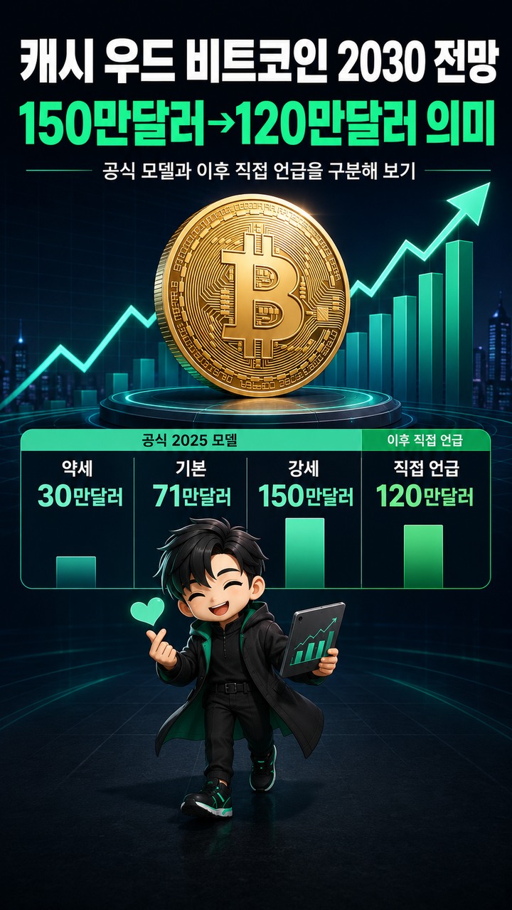 캐시 우드 비트코인 2030 전망, 150만달러에서 120만달러로 달라진 숫자의 의미