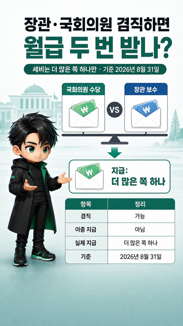 장관·국회의원 겸직하면 월급 두 번 받나? 세비는 ‘더 많은 쪽 하나’만 받는다