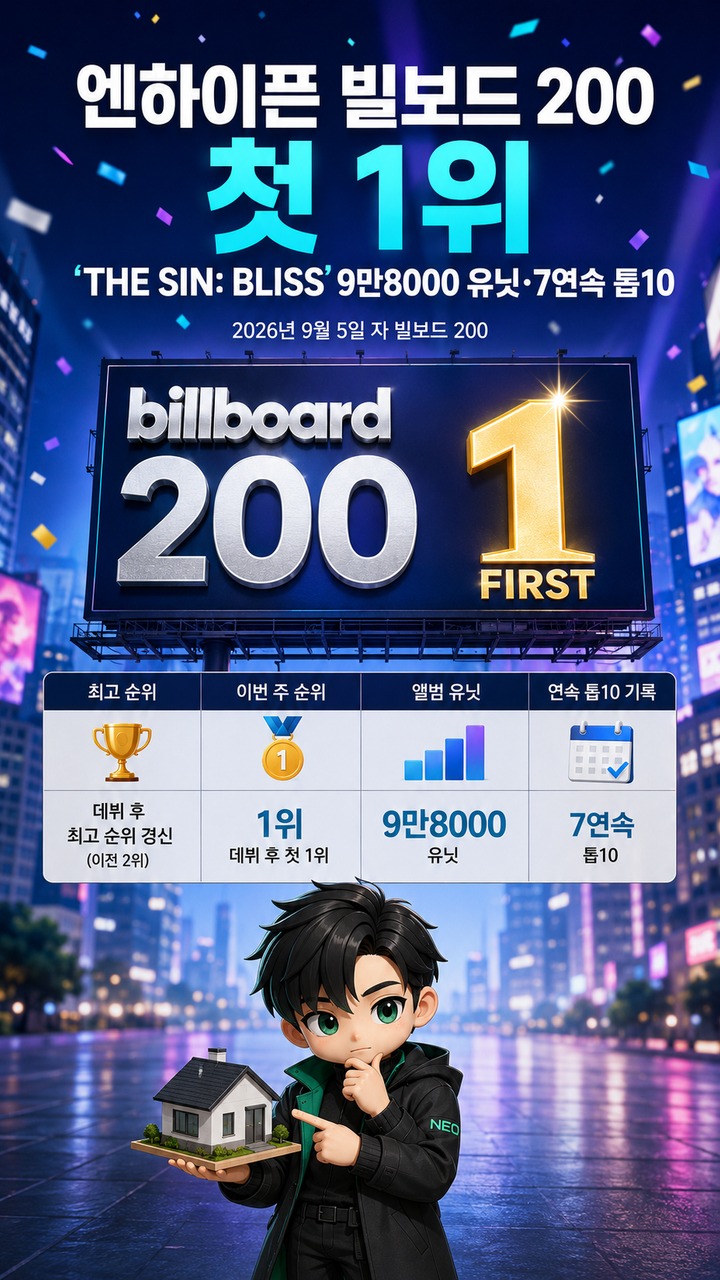 엔하이픈 빌보드 200 첫 1위, ‘THE SIN: BLISS’ 9만8000 유닛·7연속 톱10